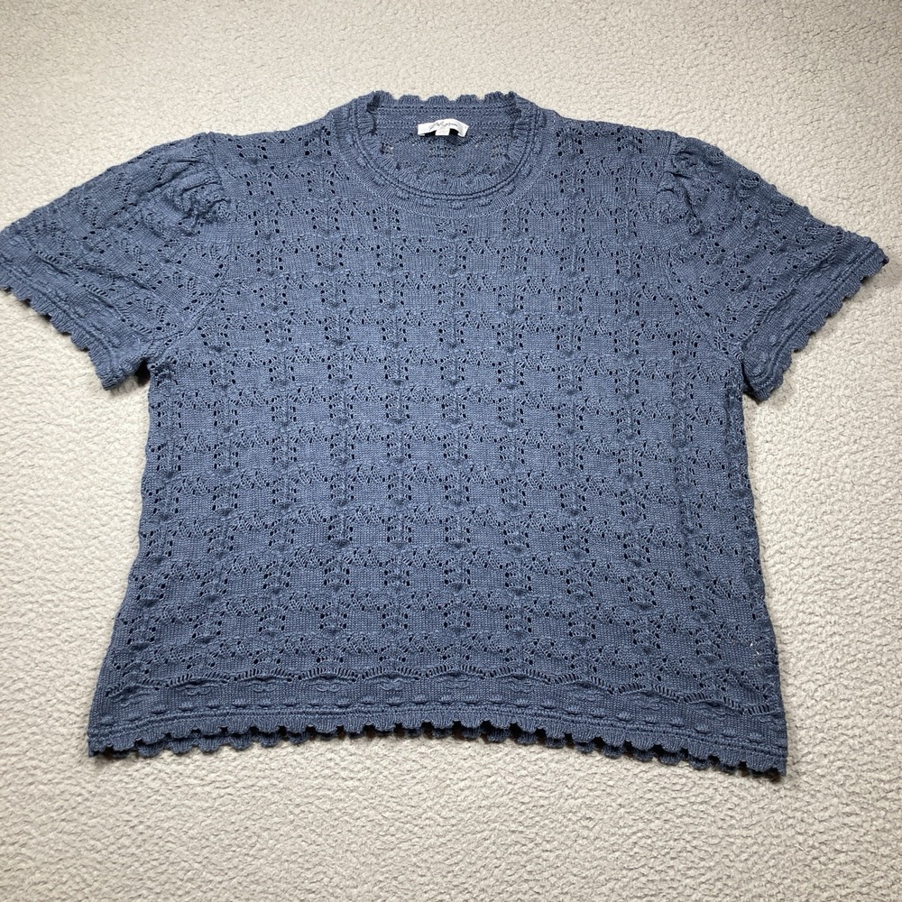 Polagram Sweater Womens 3XL Blue Short Sleeve Open Lacy Feminine Romantic Preppy